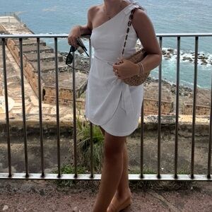 SHOWPO White One Shoulder Linen Dress